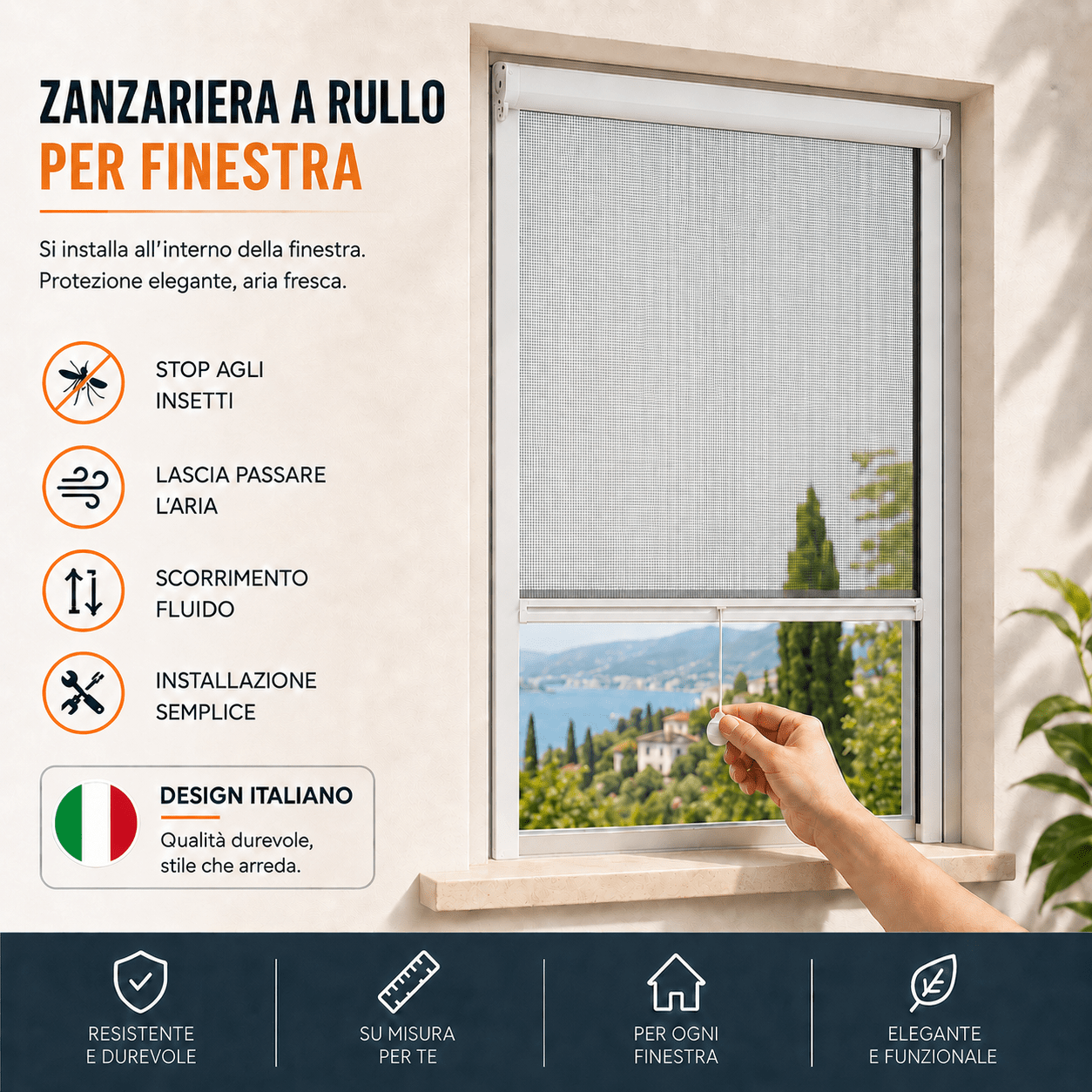 Image of Diy Vertical Retractable Aluminum Roller Net Kit For Window