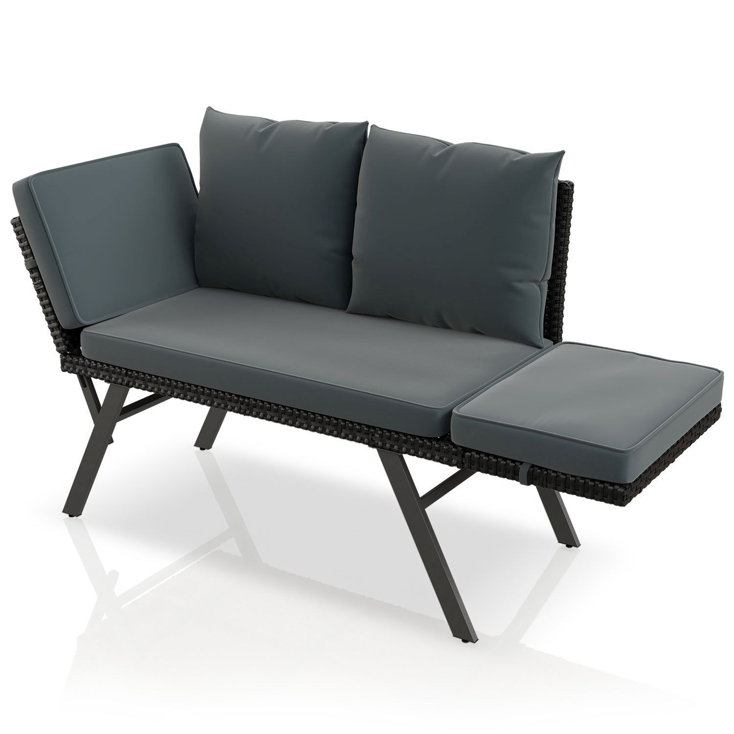 Multifunctional Bank Black/grey/cream - Foldable Sun Lounger With Weather-resistant Polyrattan, Garden Bench With 240 Kg Load Capacity