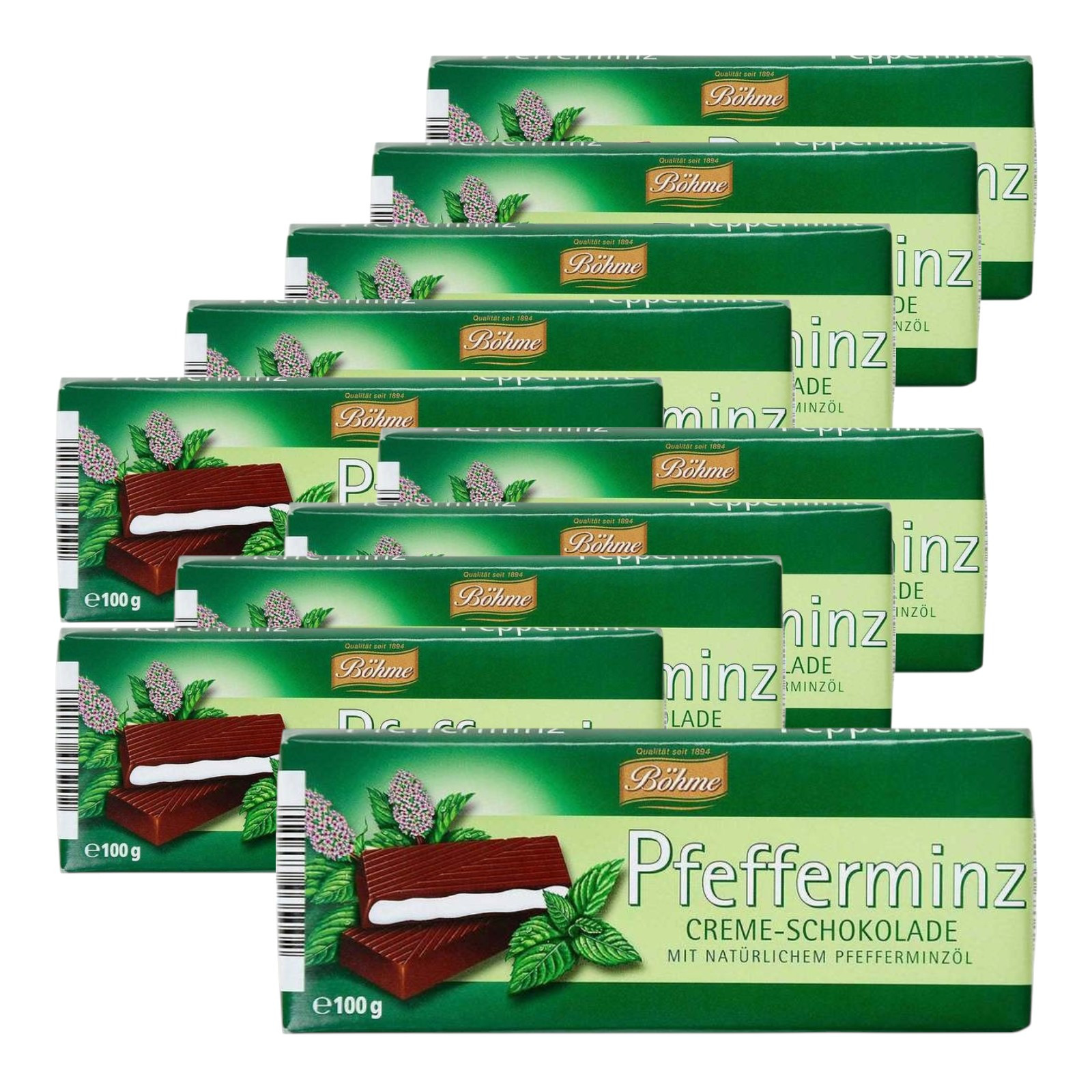 Image of Böhme Peppermint Cream Chocolate 100g (10-pack) | Chocolate With Peppermint Filling | Sweet Bar Chocolate | Chocolate Snack For Everyday, Breaks, And Enjoyment