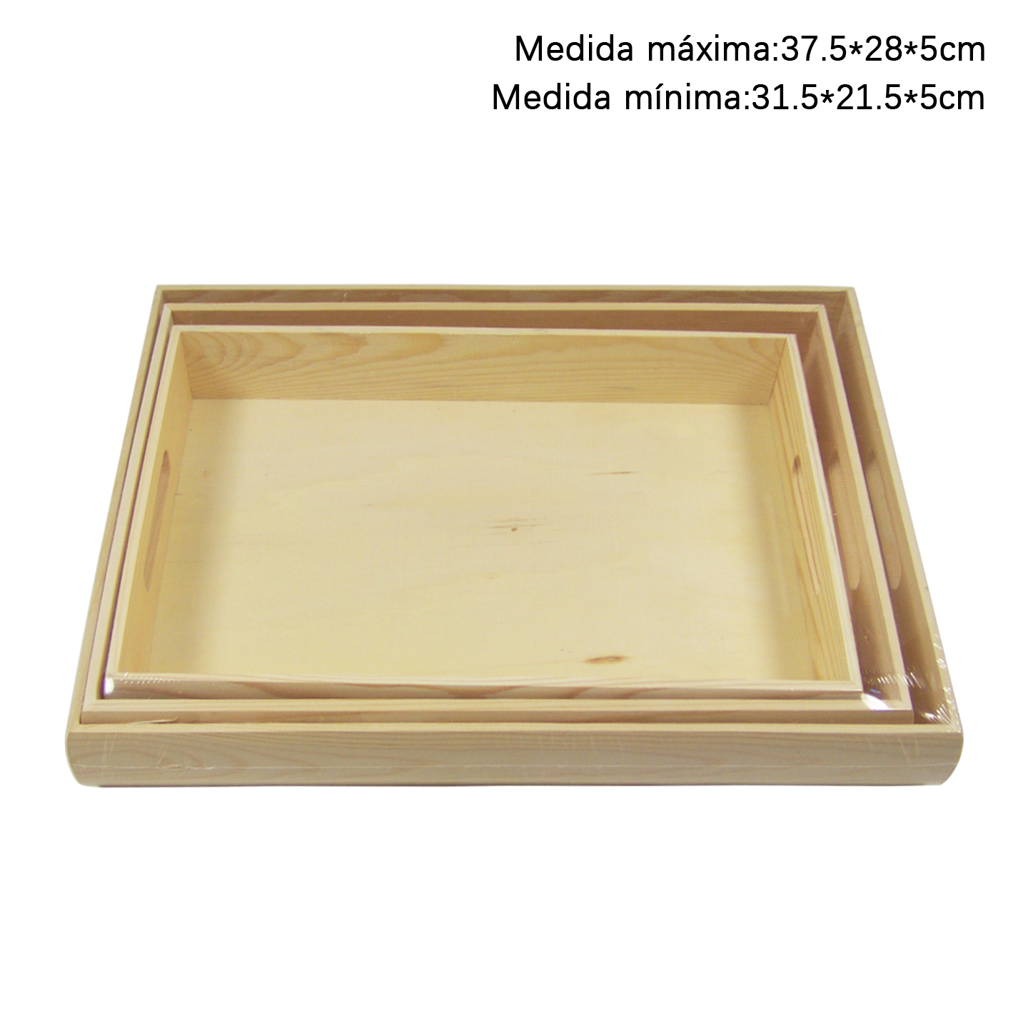 TEMU Bandeja de madera de pino / Set de bandejas apilables / Bandeja natural de madera / Bandeja para servir / Bandeja decorativa de madera / Bandeja