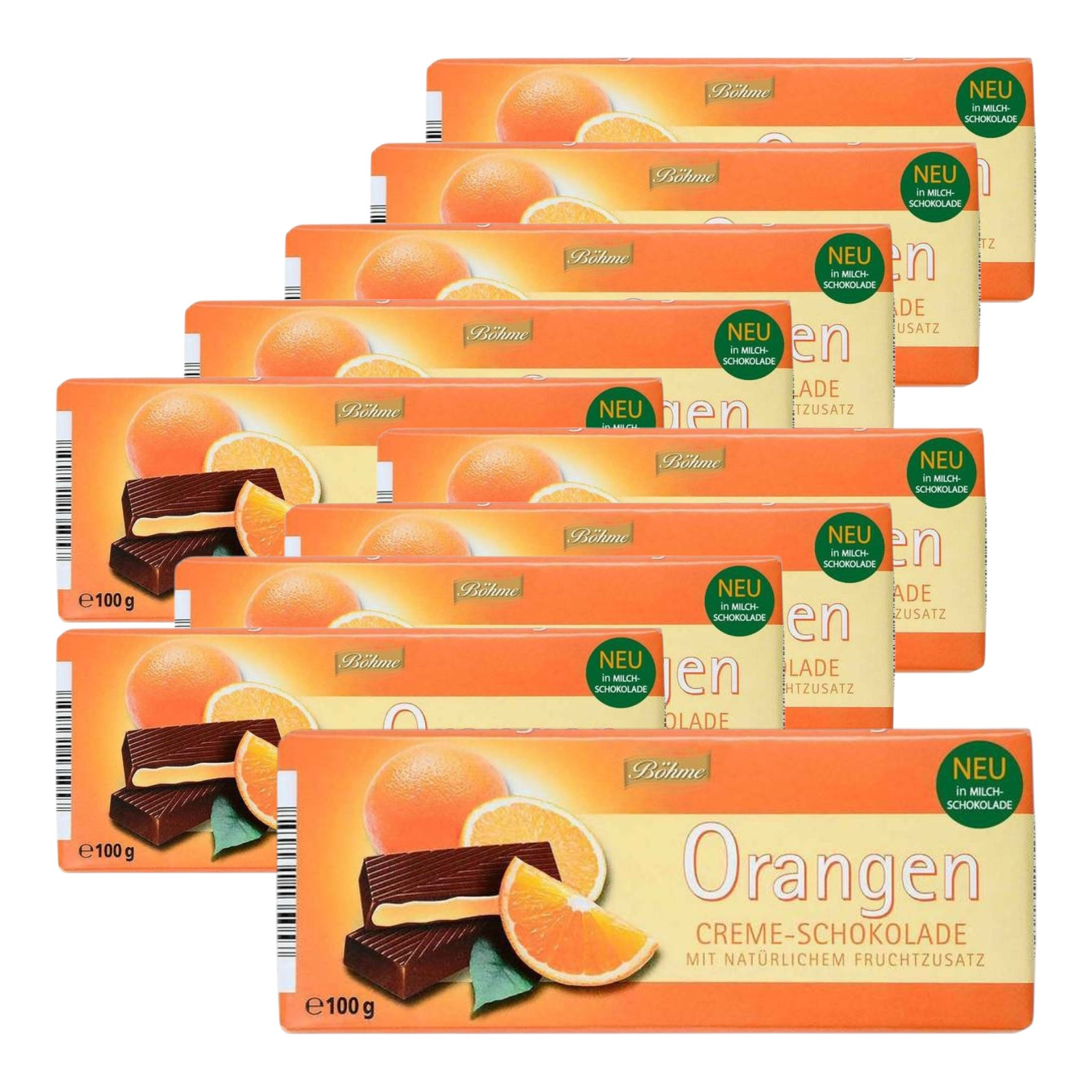 Image of Böhme Orange Cream Chocolate 100g (10-pack) | Chocolate With Orange Filling | Bar Chocolate With Fruit Addition | Chocolate Snack For Everyday, Breaks, And Enjoyment