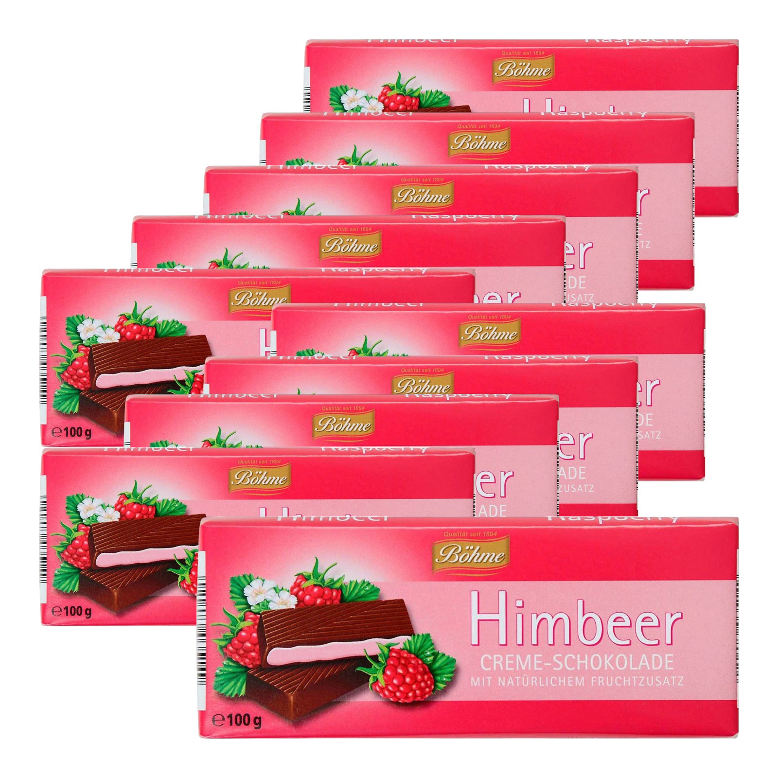 Image of Böhme Raspberry Cream Chocolate 100g (10-pack) | Chocolate With Raspberry Filling | Sweet Bar Chocolate | Chocolate Snack For Everyday, Breaks, And Enjoyment