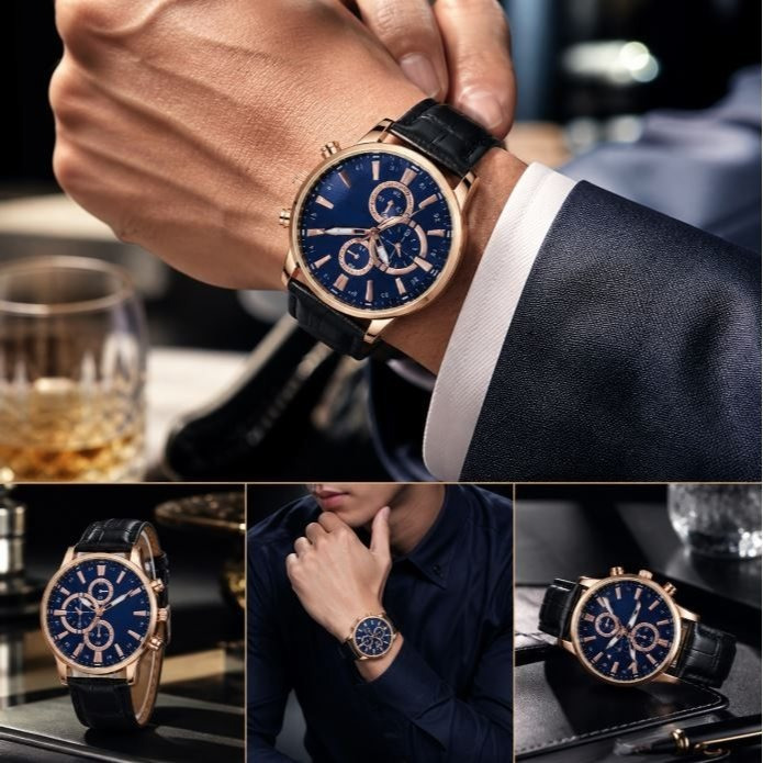 Elegant Men's Quartz Watch With Black Strap – Design Accessory, Classic And For Everyday And Occasional Wear