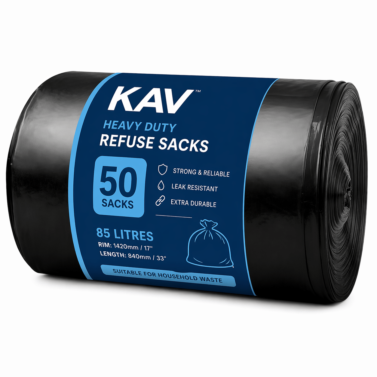 TEMU Kav Black Bin Bags Heavy Duty – 85 Liter 40 Micron Strong Bin Liners, Tear & Leak Resistant Trash Bags For Recycling, Perfect For Household