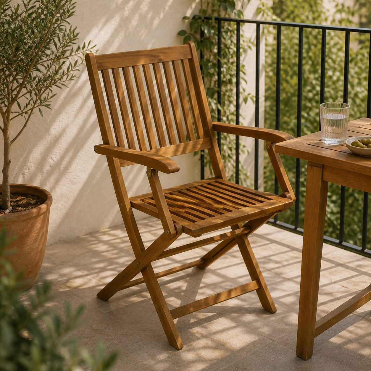 Folding Chair With Armrests, Acacia, 2-piece Set