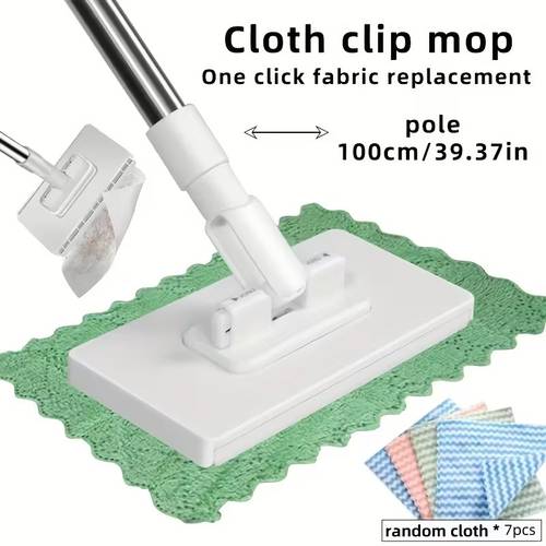 8pcs Set, 1 Set of Automatic Mopping System+7 Cleaning Cloths, One Replacement Function, Heavy-Duty ABS Structure, Space Saving Design, Compatible with Standard Cleaning Cloths, Suitable for Kitchens, Bathrooms, Windows, And Floors