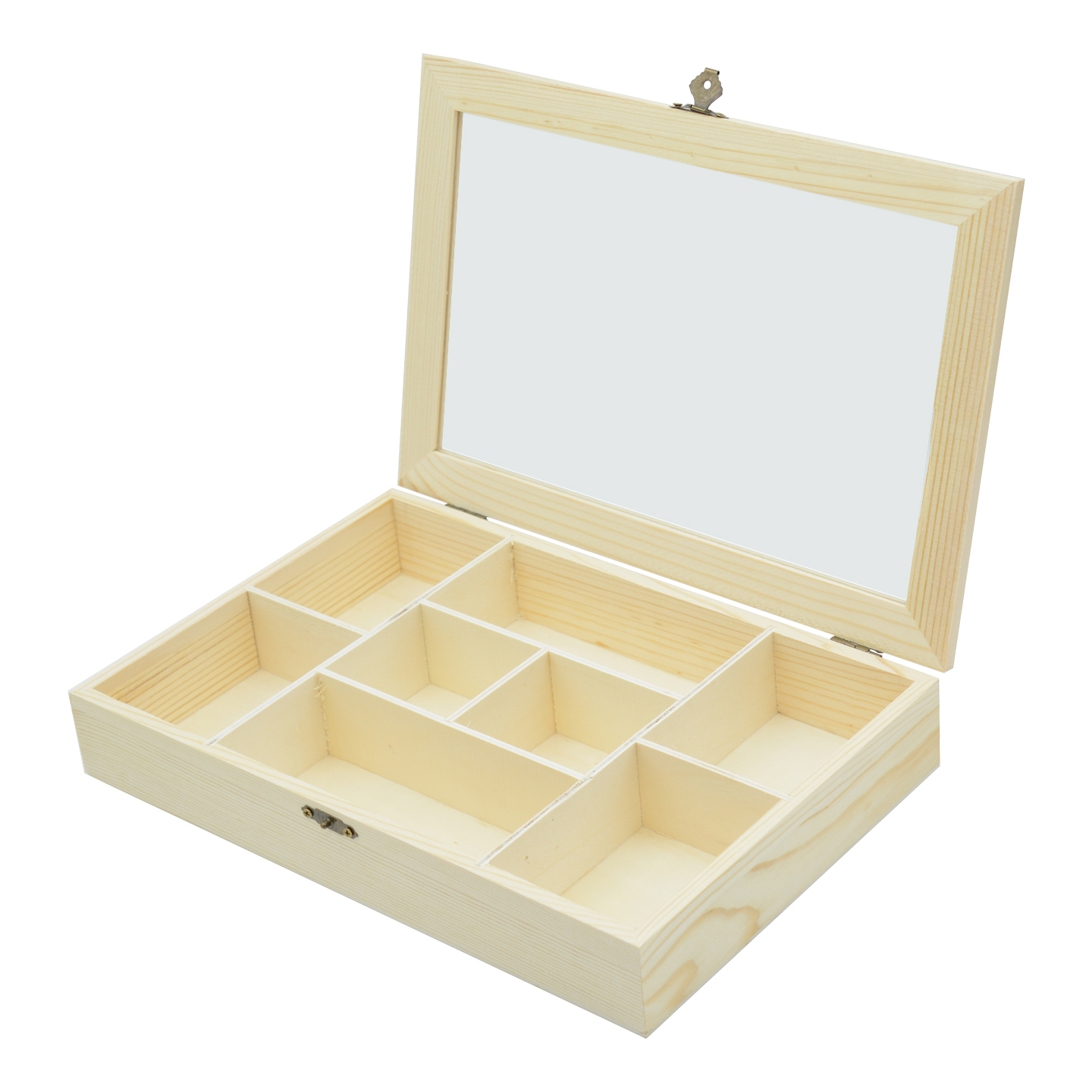 TEMU de madera de pino con de vidrio / Organizador de 8 compartimentos / de joyas con transparente / de almacenamiento de madera / Organizador de