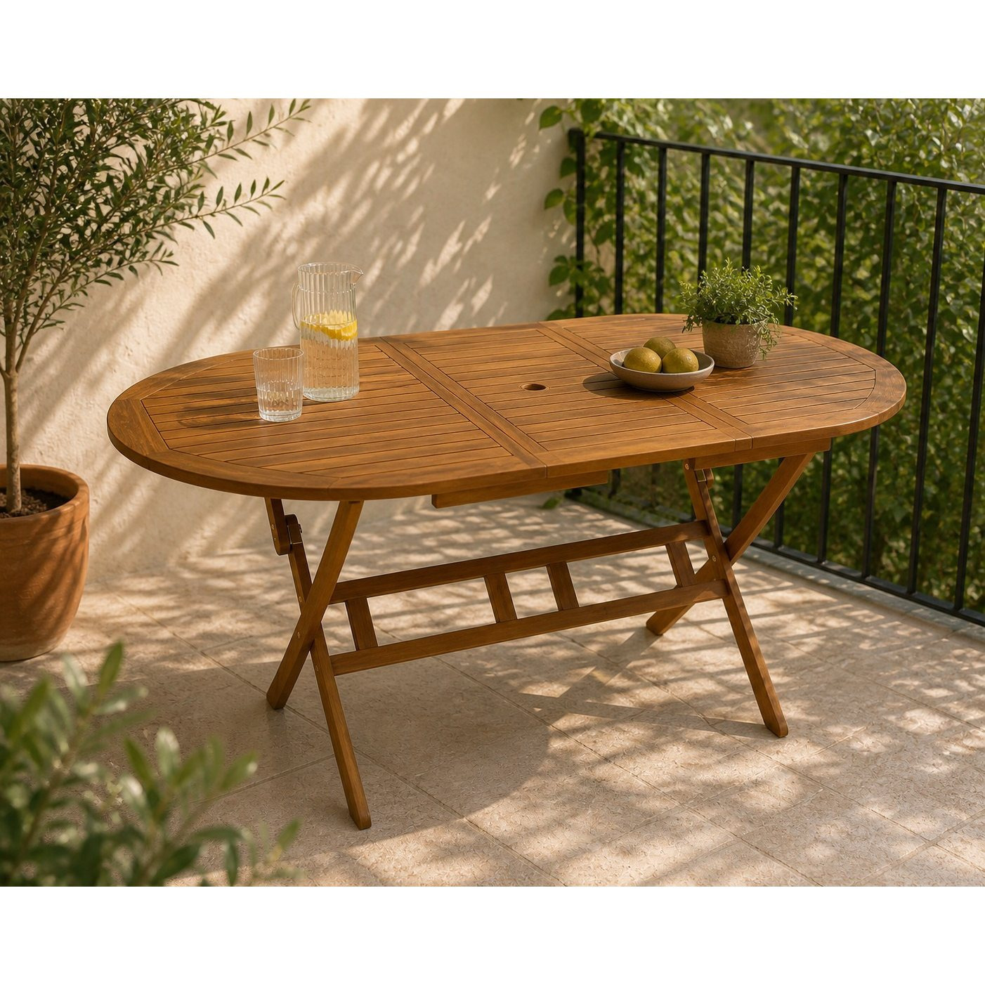 Folding Table 160x85cm Oval, Acacia