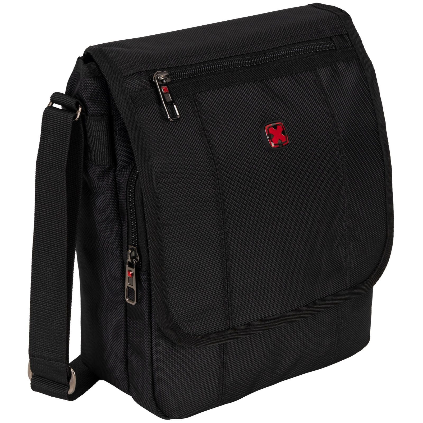 Men's Shoulder Bag Work Bag Messenger Bag 7l - Adjustable Shoulder Strap, Flap, Business , X 24cm X 10cm Black