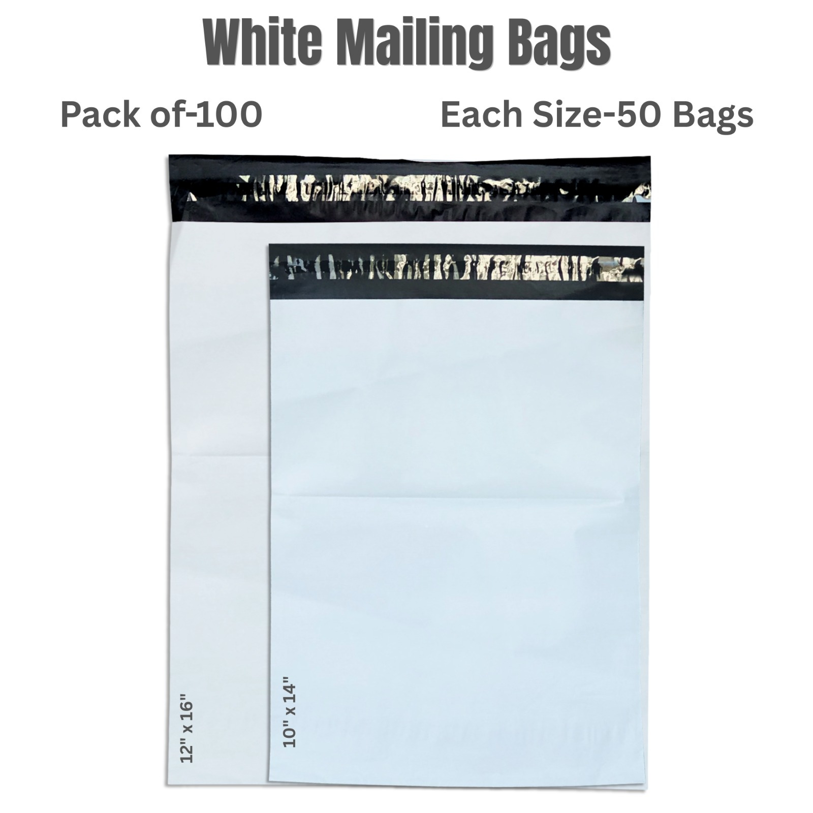 TEMU 100 Mixed White Poly Mailing Bags – 100pcs Mixed White Postage Bags 10 X 14 & 12 X 16-2 Sizes 50 From Each Mixed Poly Postal Self Seal Bags