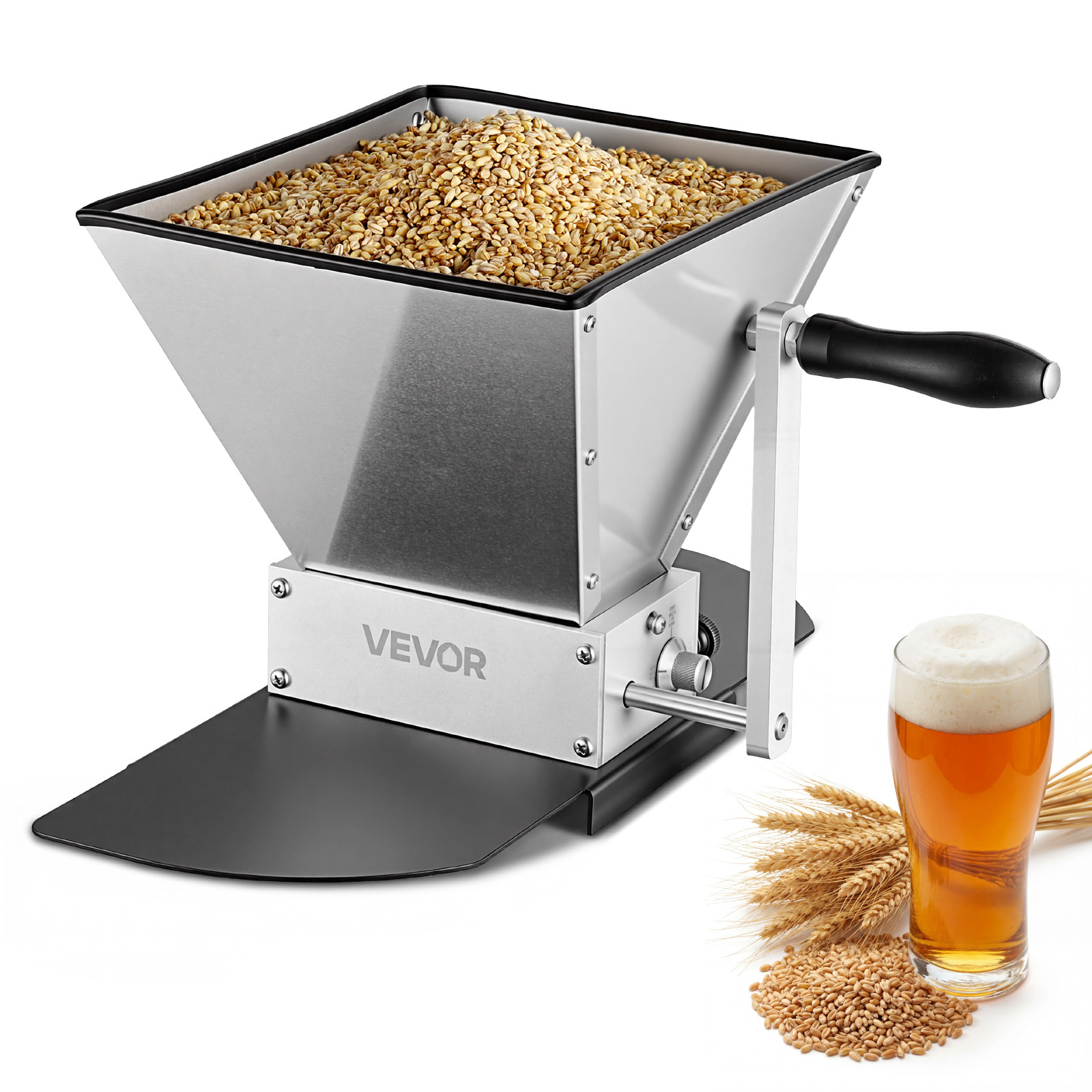 Vevor Manual , Grinder, Adjustable Mill Crusher For Wheat Beer Brewing - With 2 Stainless Steel Rollers, 1.06 Gallon Hopper & Metal Base Plate
