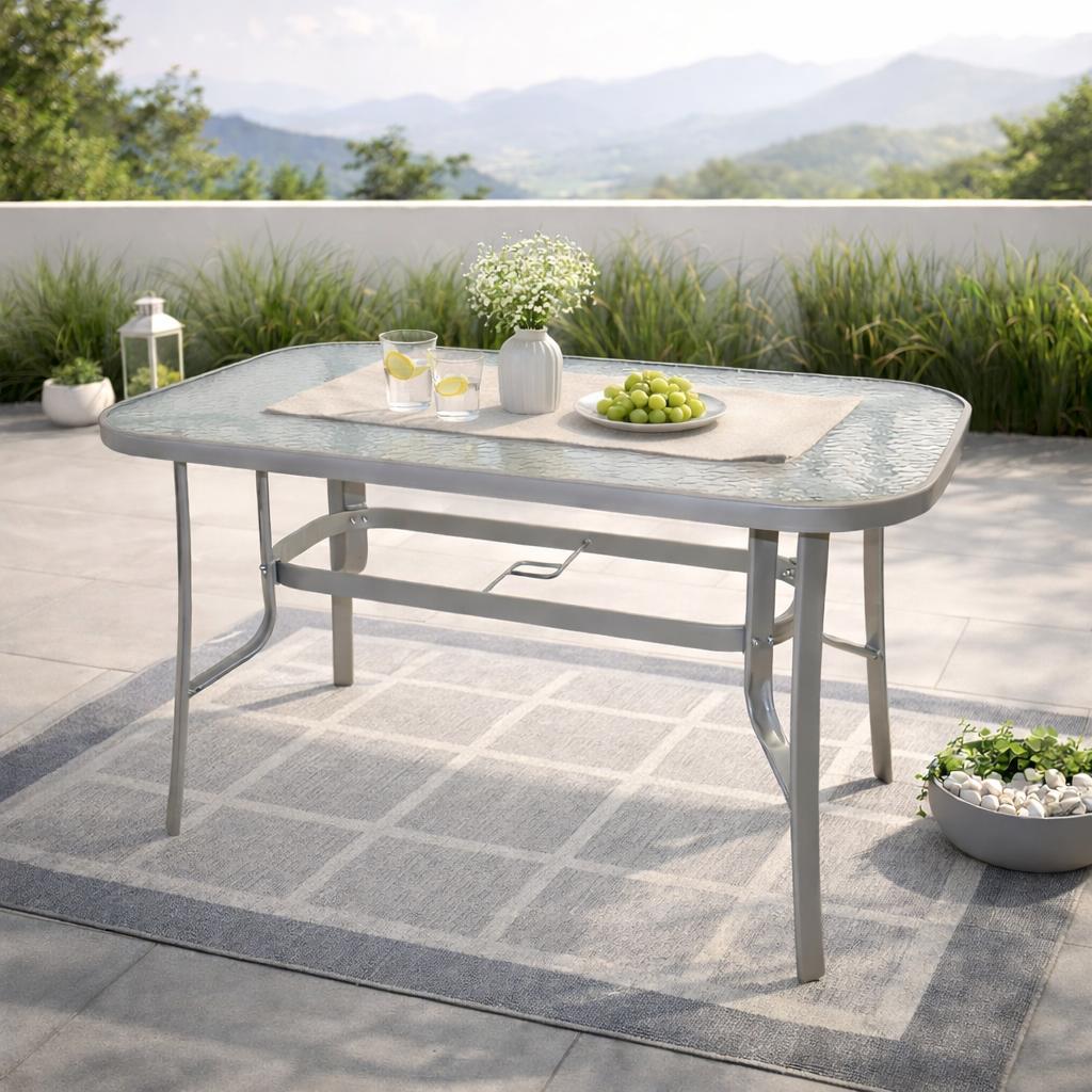 Rectangular Garden Table 70x120cm, Silver- + Glass