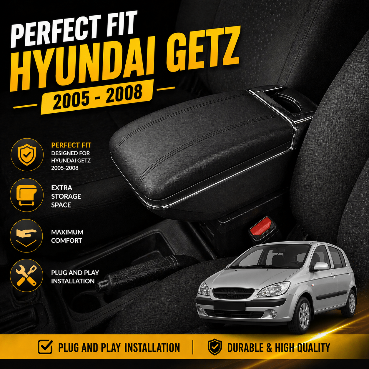 Image of Armrest Car Middle Armrest Middle Console Organizer Console Armrest Box Compatible With Getz 2005 - 2008 Black Leather Storage Compartment 3d Rotatable Sliding Cover.