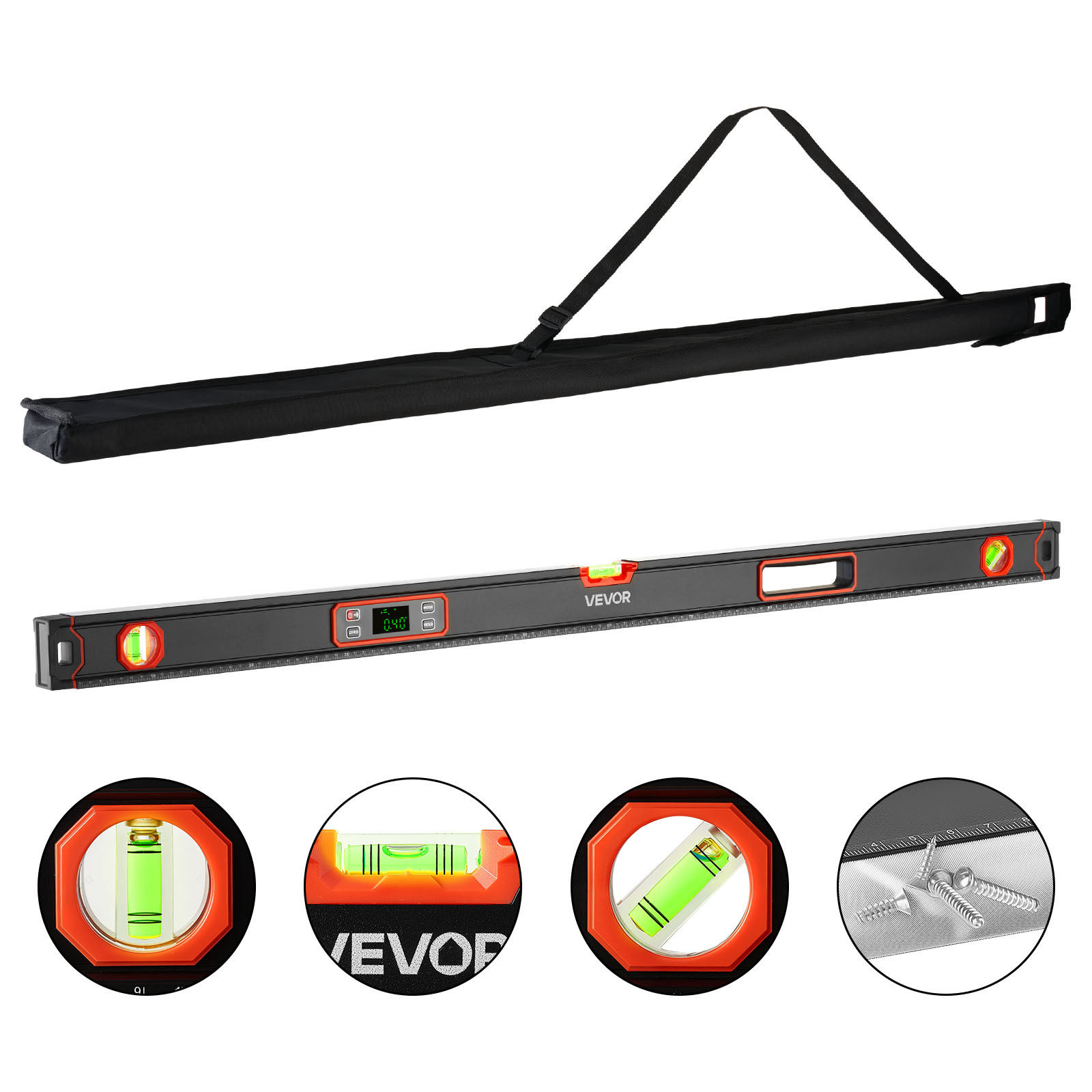 Image of Vevor Digital Level, 48 In Length, Magnetic Electronic Level With Led Backlit Display, 360° Electronic Leveler Tool With 0°/45°/90° Bubble Vials, Rating For Construction Carpentry Home Renovation