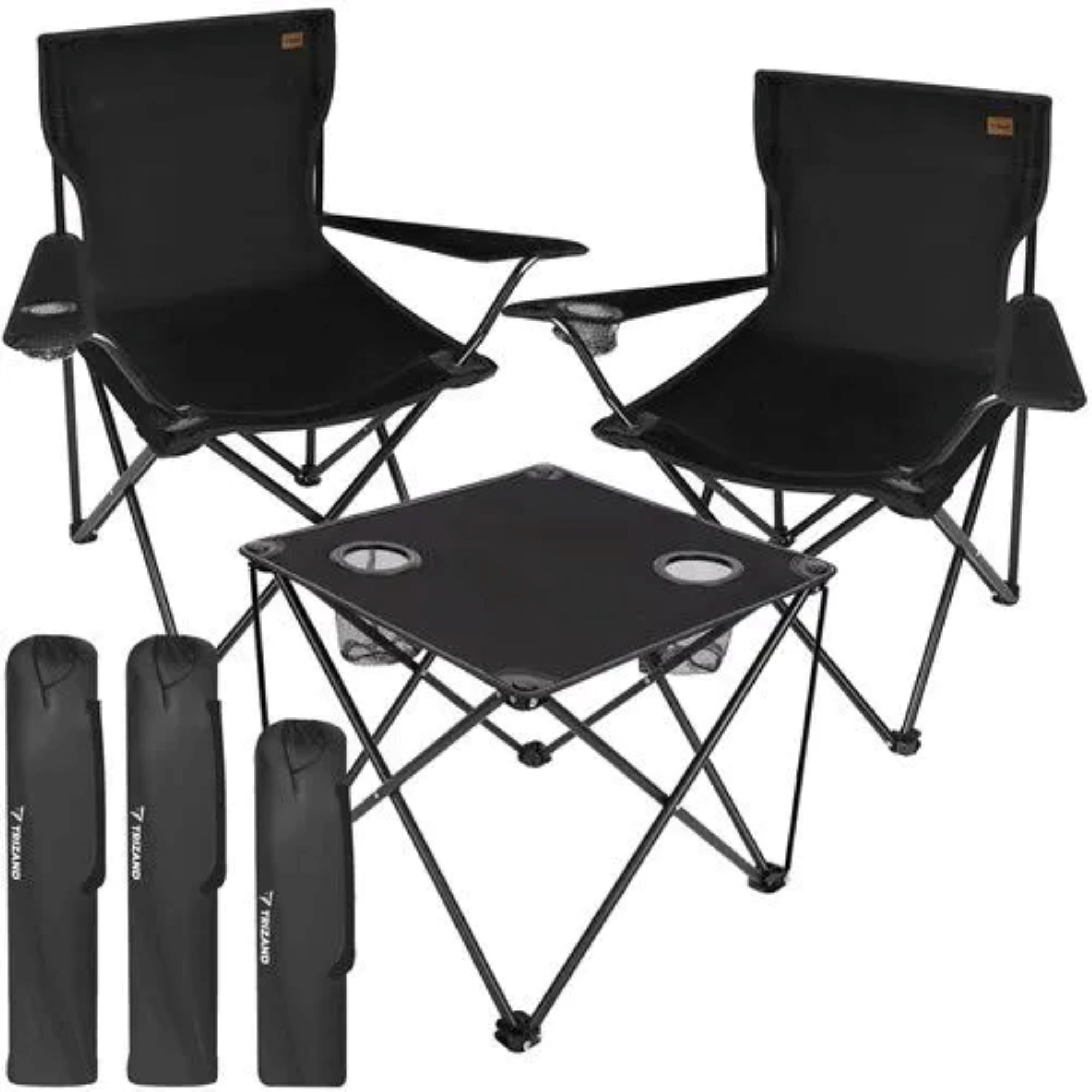 3in1 camping set tisch +2 stühle mit getränkehaltern campingstühle mit beistelltisch picknicktisch terasse gartenmöbel für outdoor-freizeit camping, angeln und picknicks leicht   faltbar mit aufbewahrungstachen