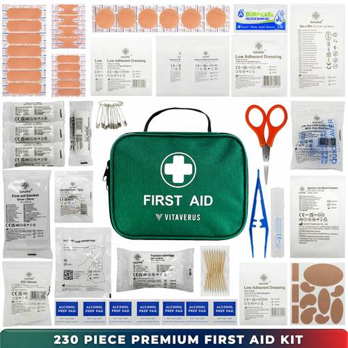 230 first aid kit bag eyewash cold ice packs and emergency blanket for home workplace travel and sports