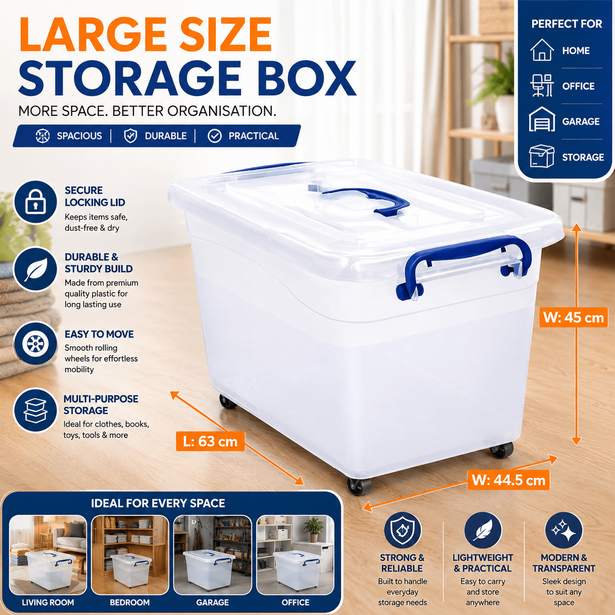Set of 3 Plastic Storage Containers with Lids