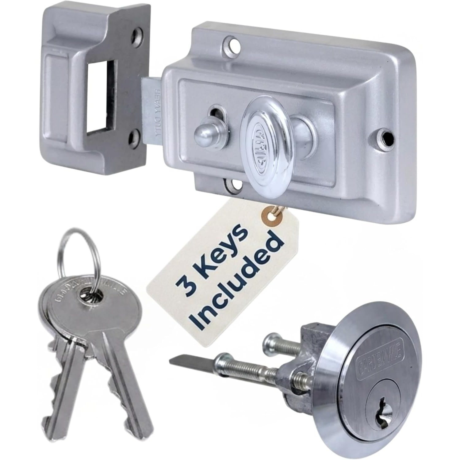 TEMU Rim Night Latch Door Lock - Heavy Duty External Door Lock With 3 Keys - Security Nightlatches For Home Gates & Sheds - Standard 60mm (2 3/8") -
