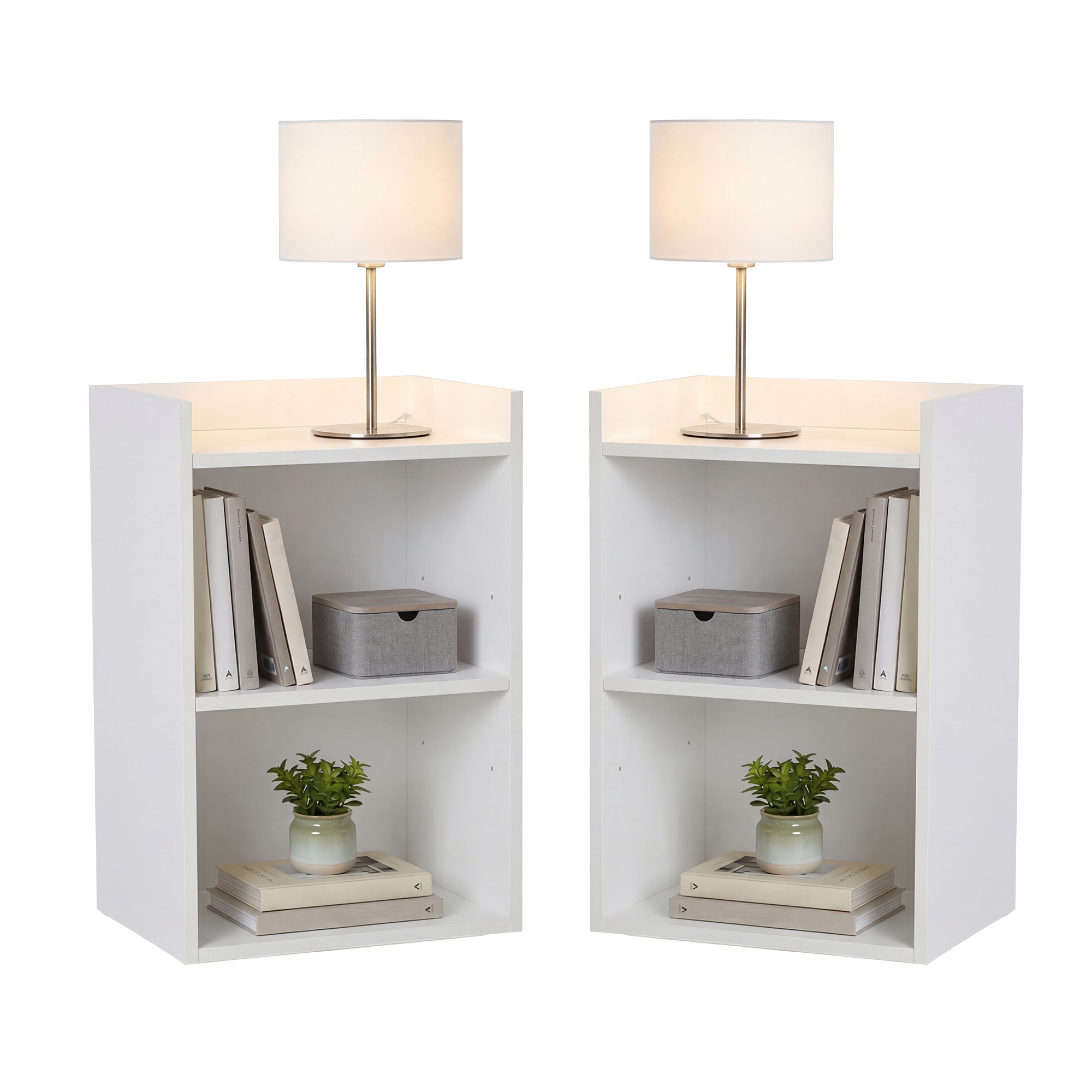 TEMU Table With Flexible Shelf, 2pcs Set, Bedside Table With Open Compartments, For Living Room, Bedroom, White