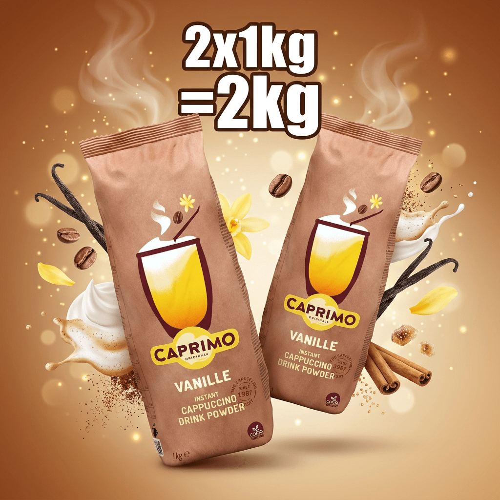Caprimo Cappuccino Vanilla - 2x 1kg = 2kg - Instant Cappuccino Drink Powder Large Pack