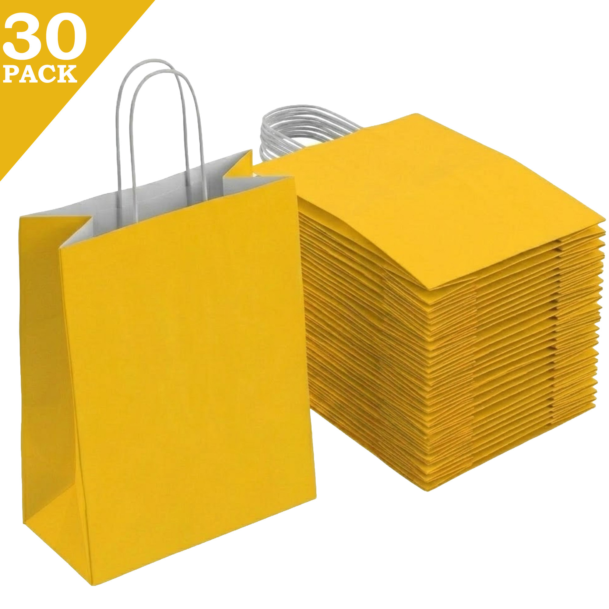 TEMU 30pcs Yellow Paper Gift Bags With Handles, 18x22x8cm Party Bags For Kids Birthday, Wedding, Baby Shower, Christmas, Candy & Retail Use