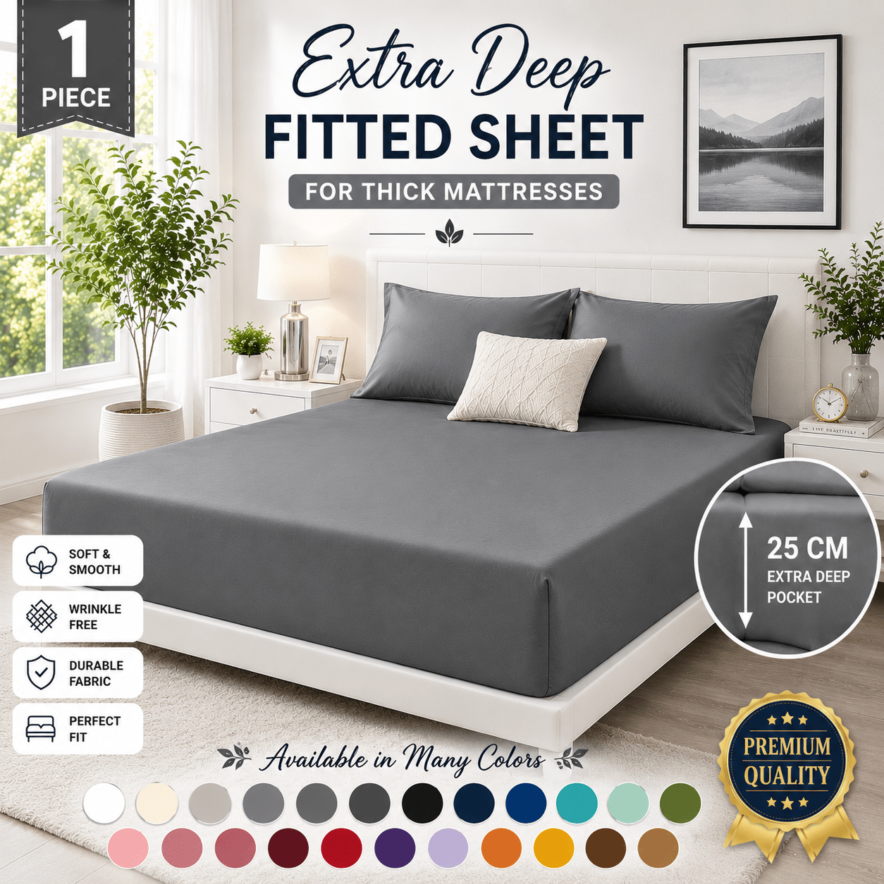 TEMU Elafy 1pc Extra Deep Fitted Sheet 25cm – Ultra Soft Brushed Microfiber Bedsheet, Hotel Quality Bedding, Deep Pocket Mattress Cover, Breathable &