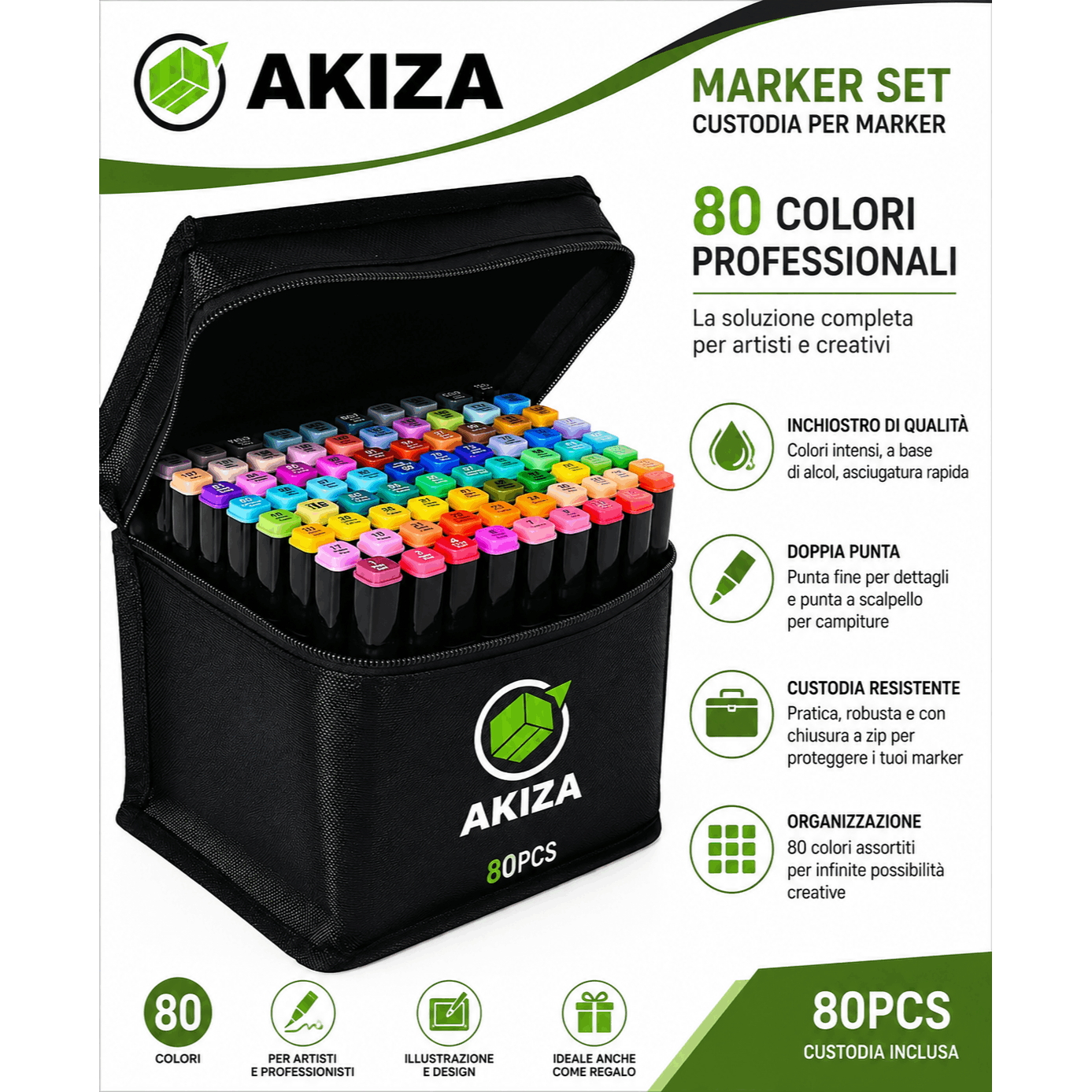 TEMU Ordeluxe 80 Professional Alcohol Markers – 80-color Set With 1 Mm Fine Dual Tip And 6 Mm Chisel, Quick-drying, Includes Case For Illustration,