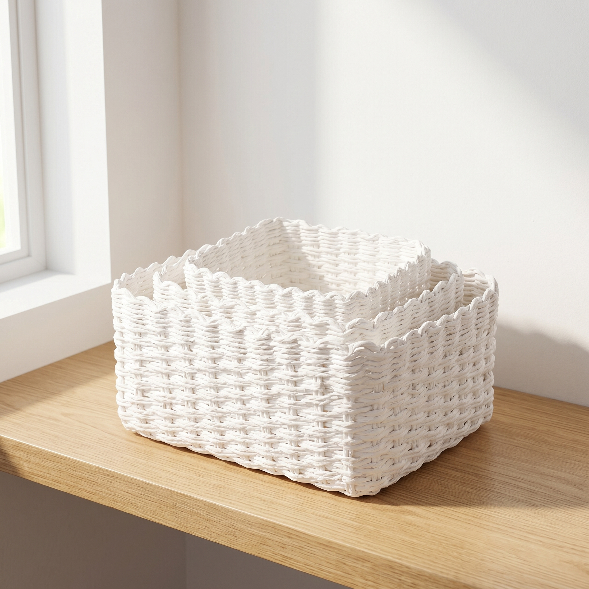 TEMU Set de 3 Cestas Organizadoras Blancas Tejidas – Cajas Rectangulares Apilables para Baño, Dormitorio, Escritorio y Cajones