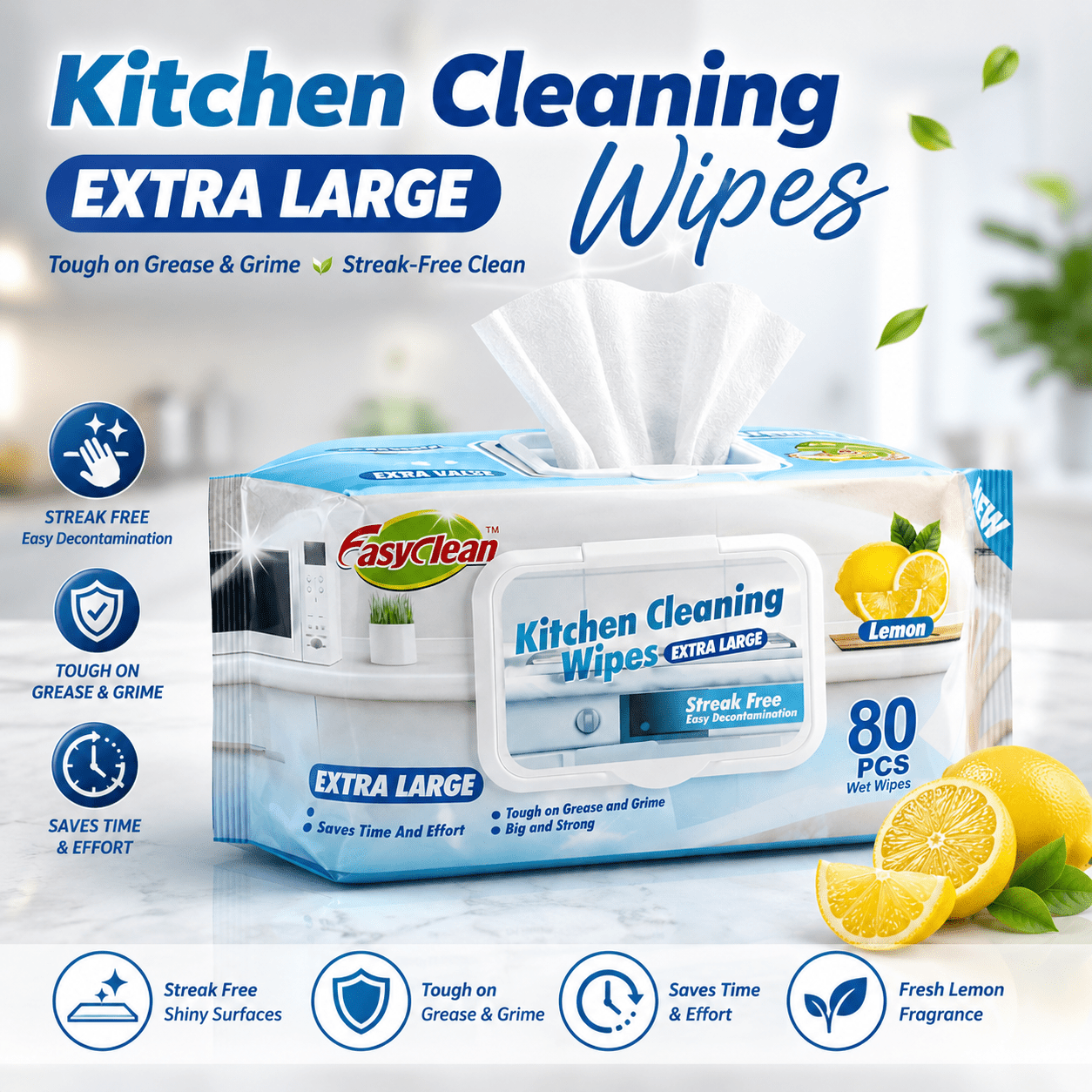 kitchen surface wet wipes extra large 1 pack of 80 wipes