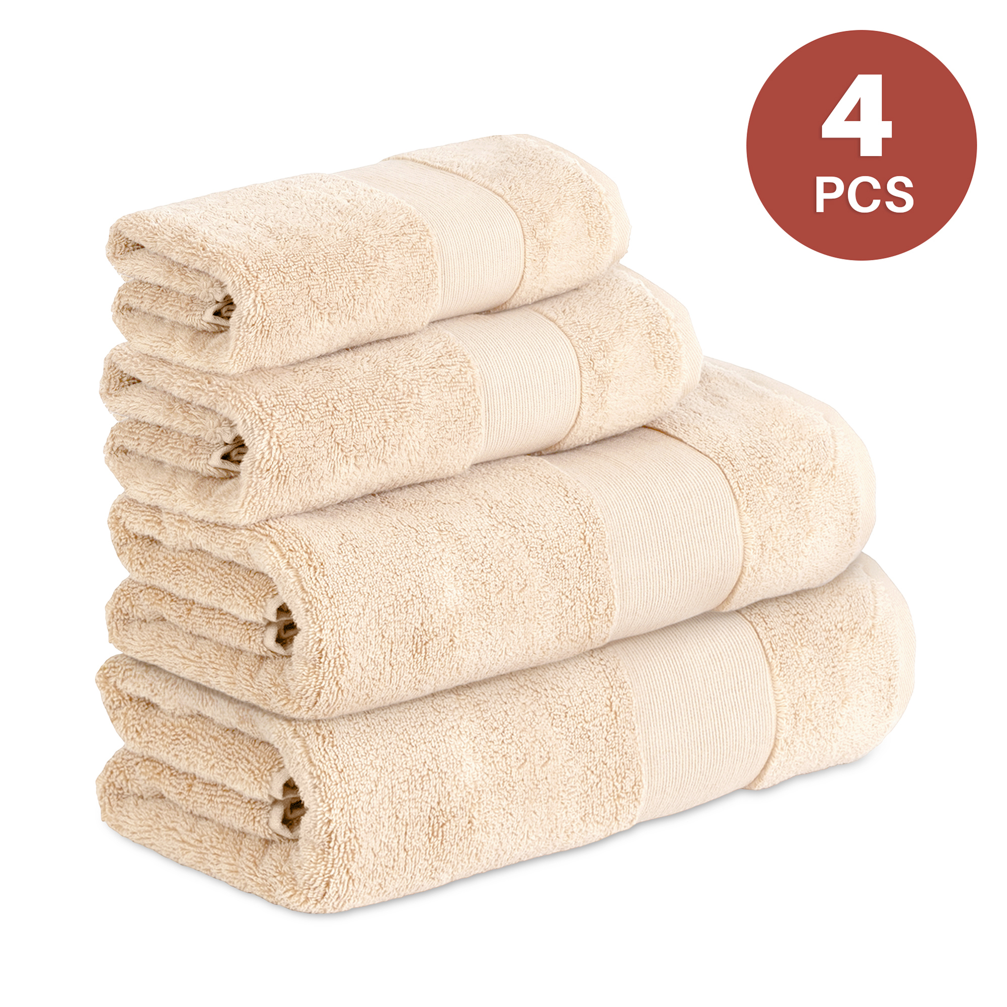 Image of Set Of 4pcs Cotton Towels, 2pcs Towel 50x90cm And 2pcs Bath Towel 70x140cm, Cotton Towels, 580 Gsm, 100%, Ultra Soft