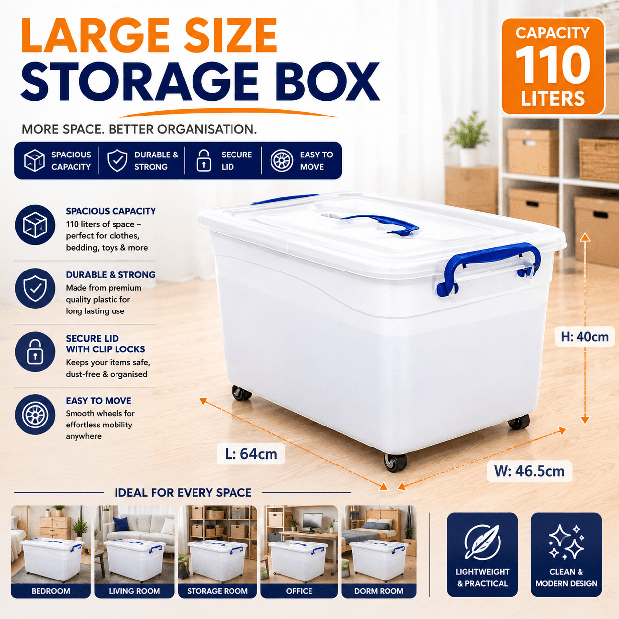 Set of 3 Plastic Storage Containers with Lids