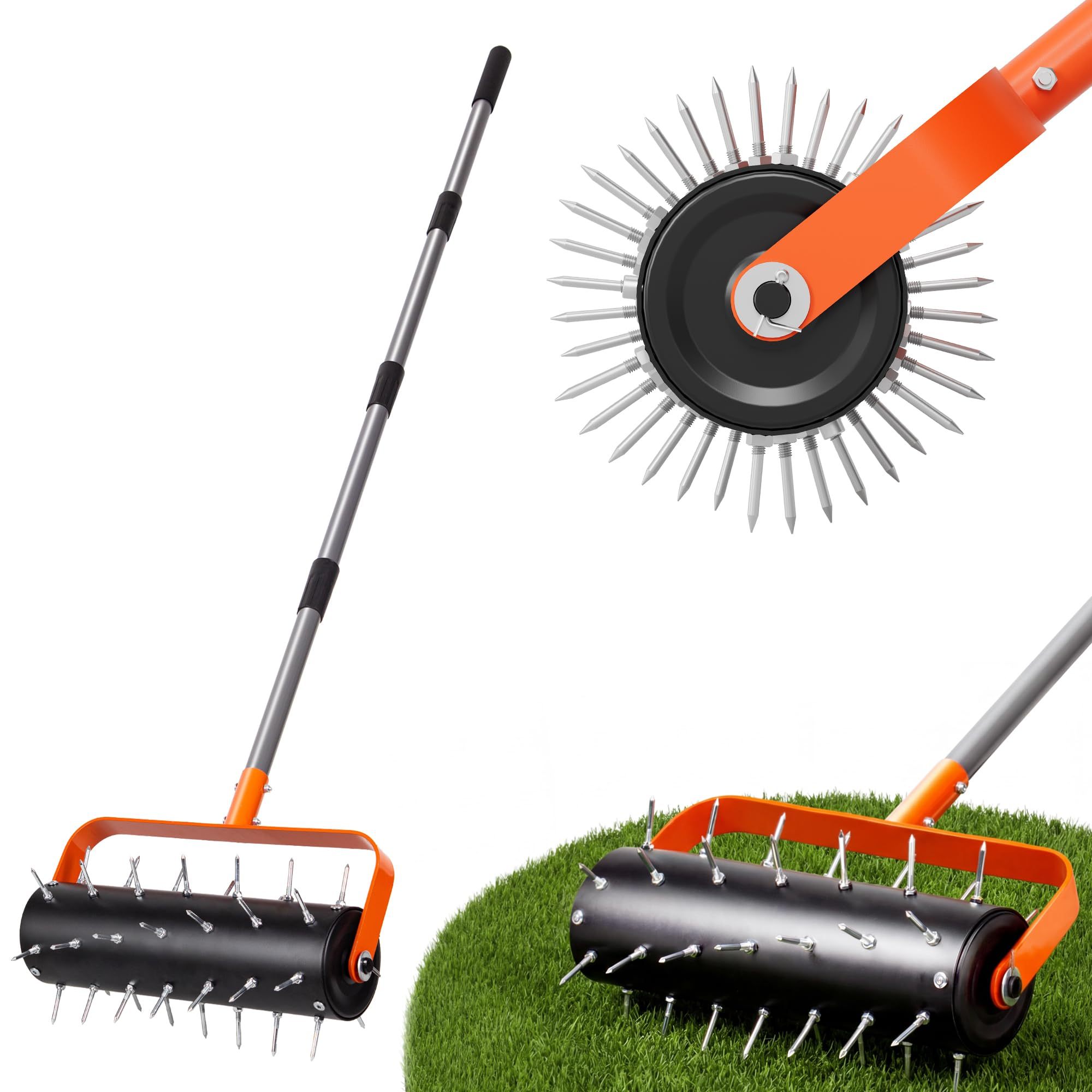 Rolling Lawn Aerator, Heavy Duty Manual Aerator Tool With 42 Spikes, Lawn Spike Aerator Roller With 71" Adjustable Handle, Soil Penetrator Push Lawn Aeration For Garden Yard Patio