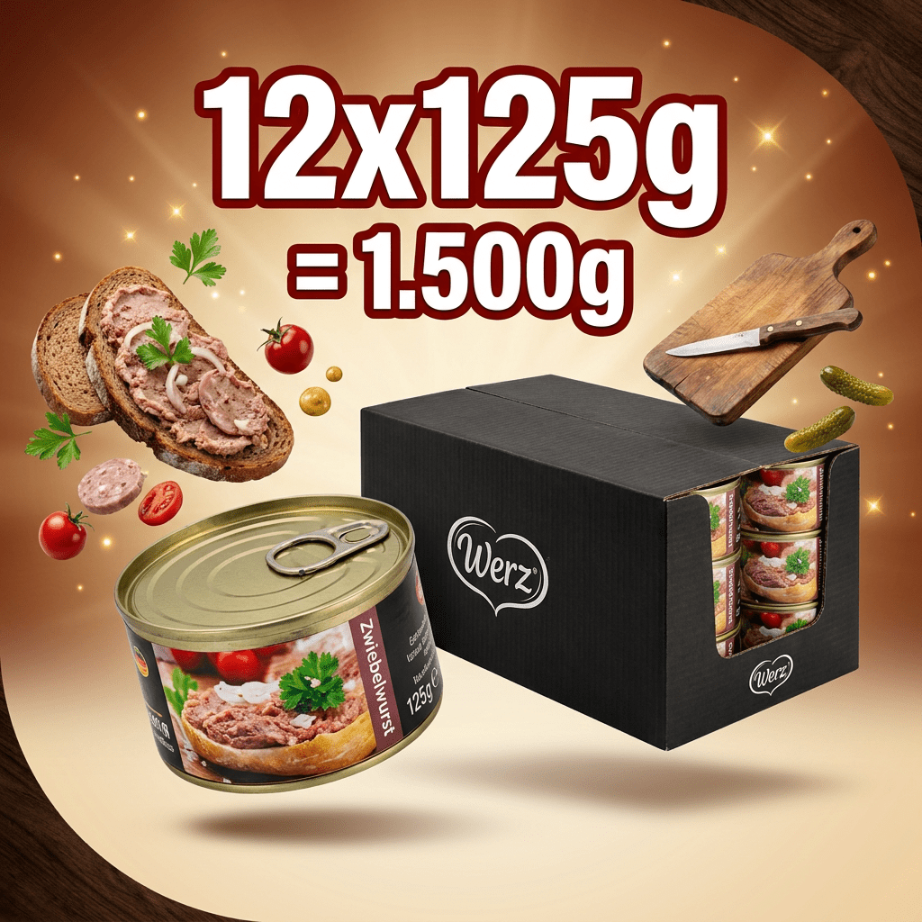 Image of Werz Onion Sausage – 12x 125g = 1.5kg – German Onion Sausage Spread, Large Can Pack