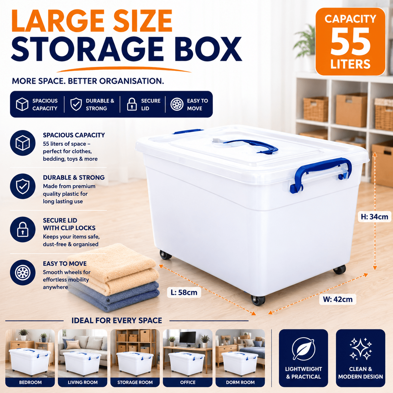 Set of 3 Plastic Storage Containers with Lids
