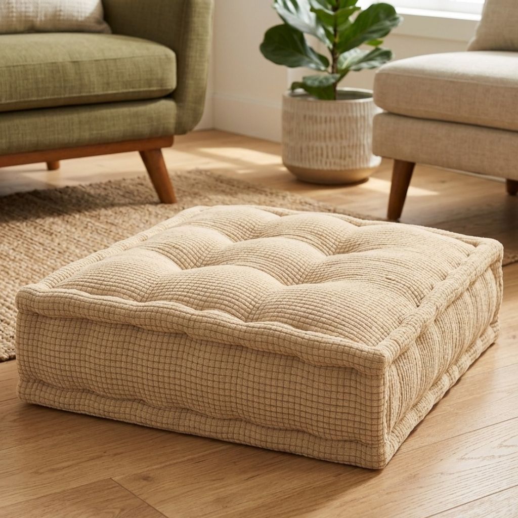 TEMU 10cm Thick Cream Booster Cushion Pad – Firm Support Seat Riser For Armchair, Dining & Floor Seating – Suede Chair Cushion For Extra Height &