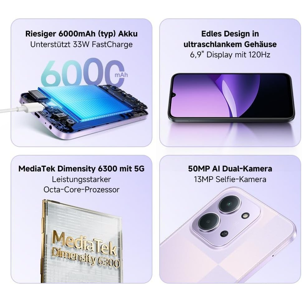 xiaomi   15c 5g, smartphone 4+128gb, téléphone mobile avec  , écran 6.9 pouces 120hz, processeur     6300  -core 6nm, double caméra ia 50mp, 6000mah