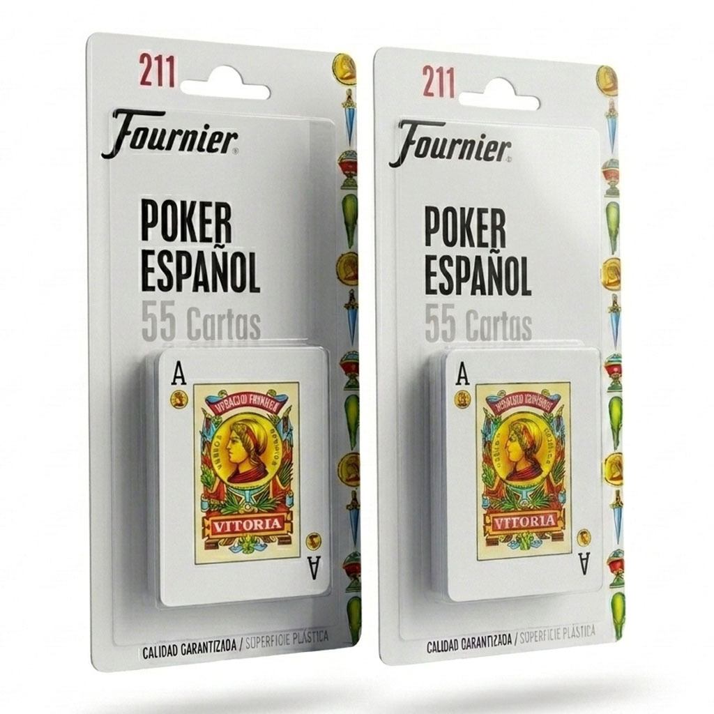 TEMU Pack 2 de cartas póker español fournier numero 211, 55 cartas plastificadas, clásicos para mus, brisca, tute, juegos de mesa