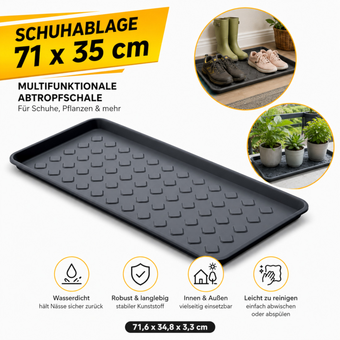 71x35x3.3 | Shoe Basin & Drainage Tray Plastic | Non-slip Mat For Shoes, Plants & Pets | Durable Mat