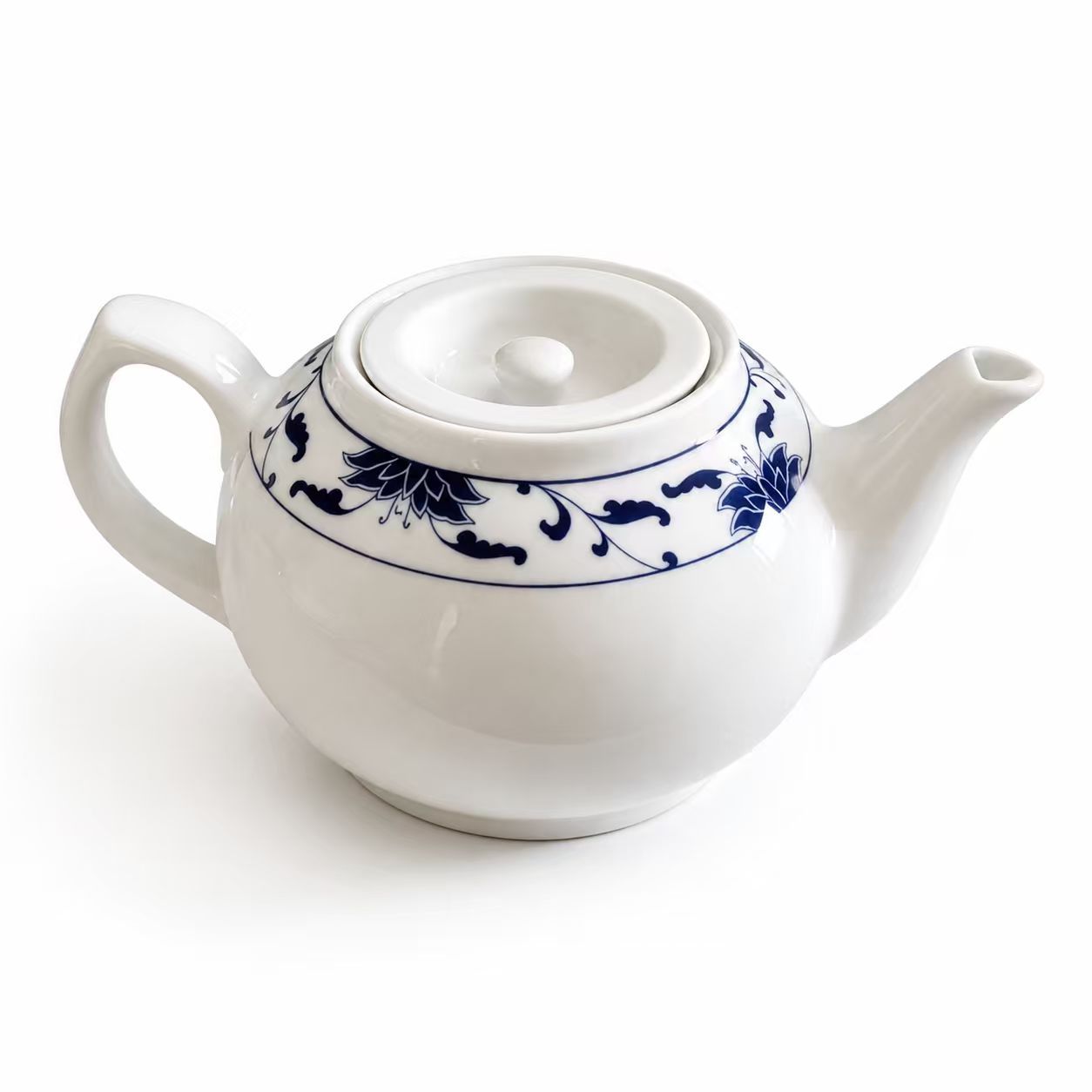 1 Piece Ceramic Teapot 32oz (. 950ml) - White With Blue Lotus Patterns, Traditional Porcelain Teapot For Tea
