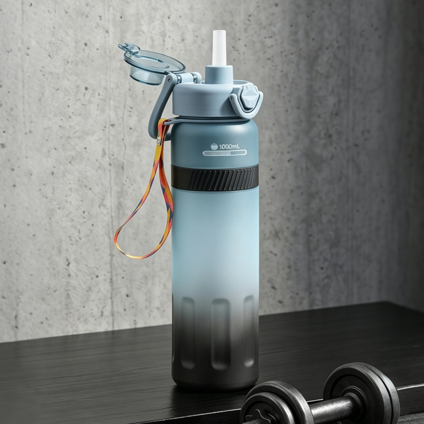TEMU Botella Deportiva Resina AS 800ml/1000ml Tapón Pulsador con Correa｜Cantimplora Transparente Multicolor para Gimnasio Senderismo Adulto｜Vaso