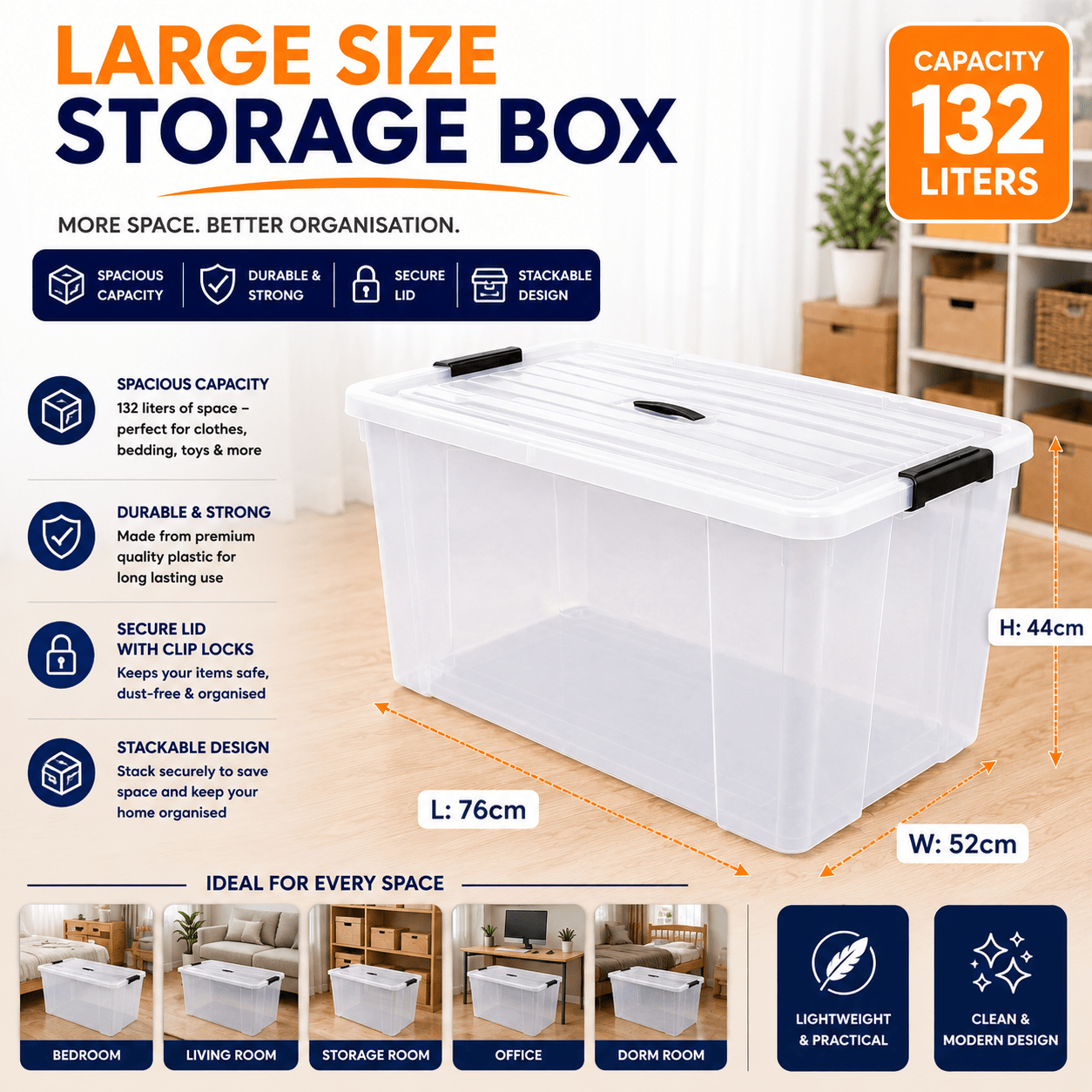 Set of 3 Plastic Storage Containers with Lids