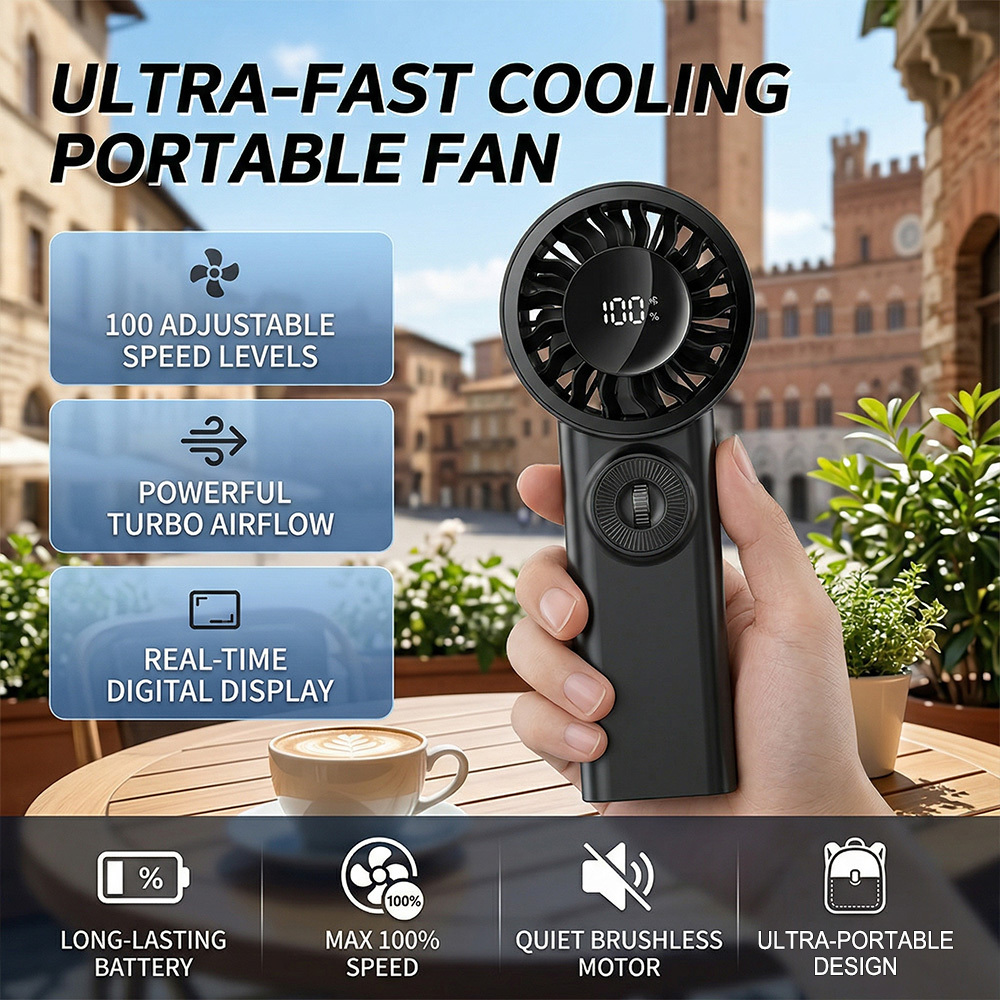 Portable Handheld Fan, 3600mah Rechargeable Pocket Fan, Up To 30hrs Cooling Personal Mini Fan For Outdoor, Black