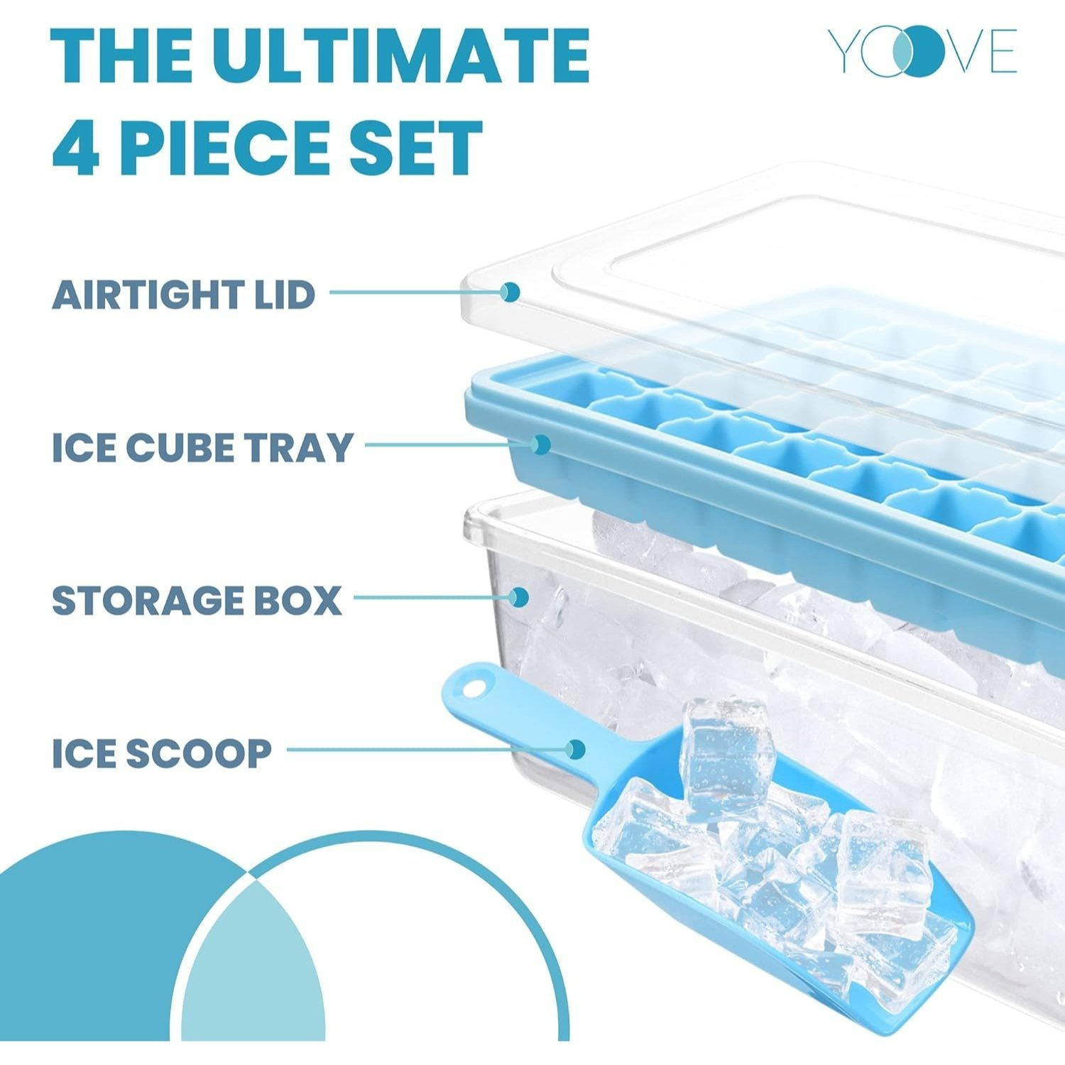 Bpa-free Ice Cube Tray With Lid And Container For Freezer, With Lid, Container, And Tongs Blue