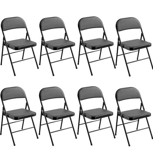 folding chairs set of 2 4 6 8 padded foldable metal folding chairs with pu leather cushion sponge seat lightweight portable stackable space saving indoor outdoor dining room kitchen office desk conference wedding patio balcony no anti slip feet 100kg capacity black