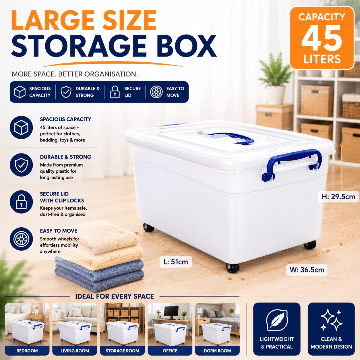 Set of 3 Plastic Storage Containers with Lids