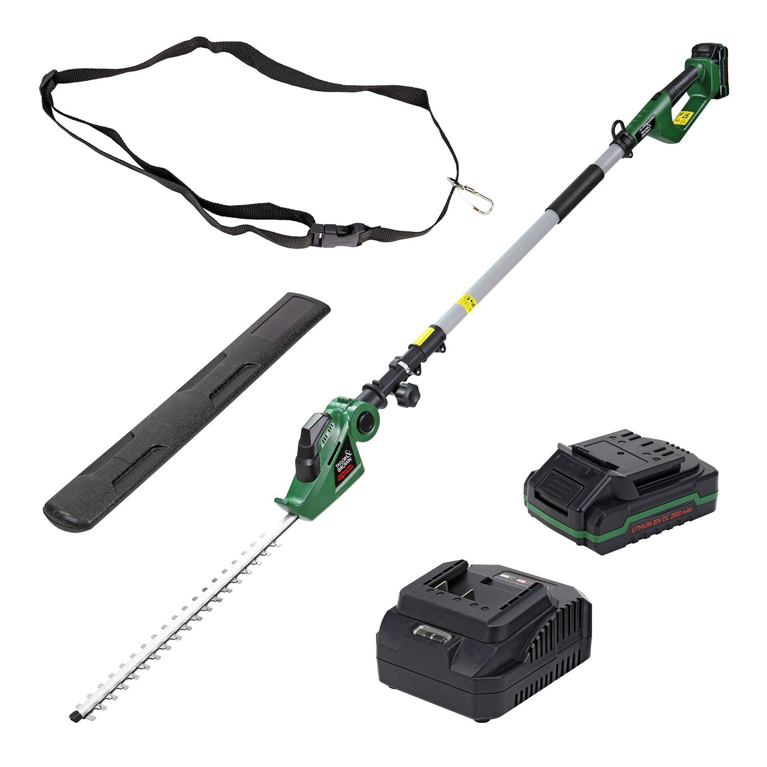 cordless hedge trimmer long reach 20v 1hr fast charge 2 4m telescopic hedge trimmer cordless hedge cutter with battery shoulder strap and charger included