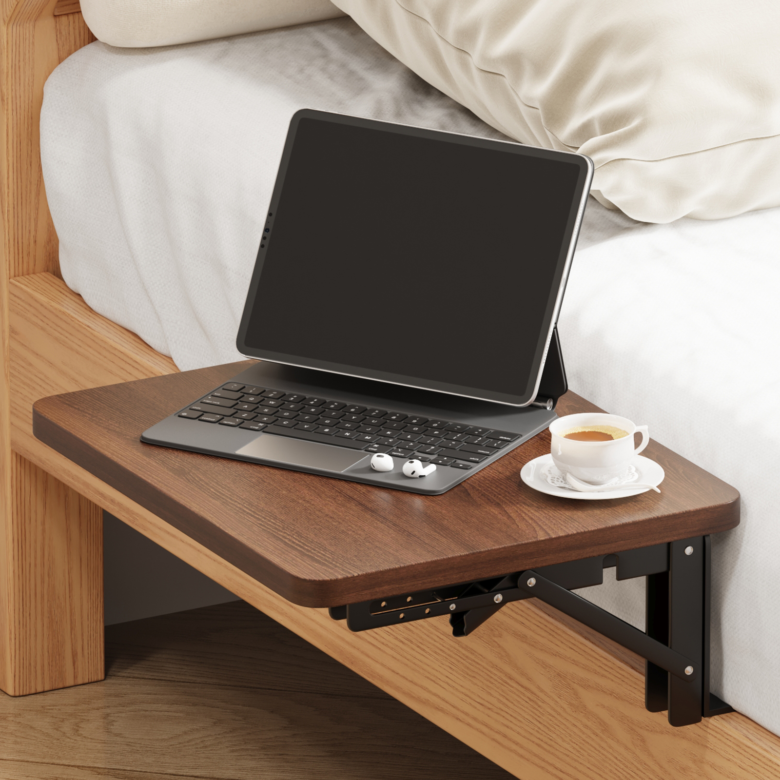 Foldable Bedside Shelf For Bunk Bed & Top Bunk, Bed Side Table Tray For College Dorm Room,loft Nightstand Organizer Tray Wooden 30x25cm