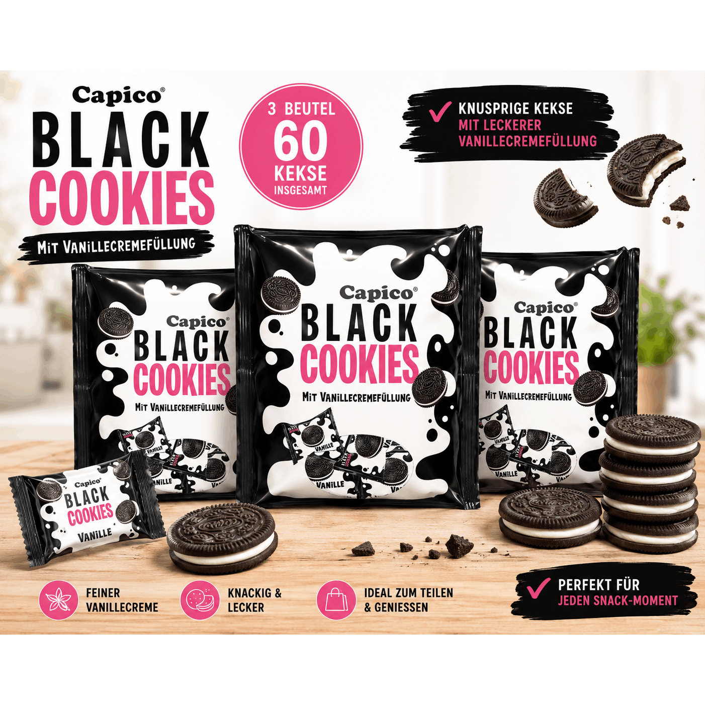 Double With Vanilla Cream, 60 Pieces Value Pack, Crispy Chocolate Sandwich With Creamy Vanilla Cream Filling, Candy Snack Supply