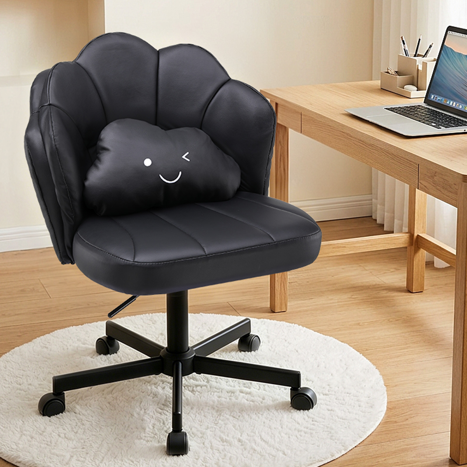 Image of Luckracer Flower-shaped Desk Chair With Wheels, Makeup Chair With Double Backrest Cushion, Height-adjustable Swivel Chair, Office Chair For Bedroom, Home Office