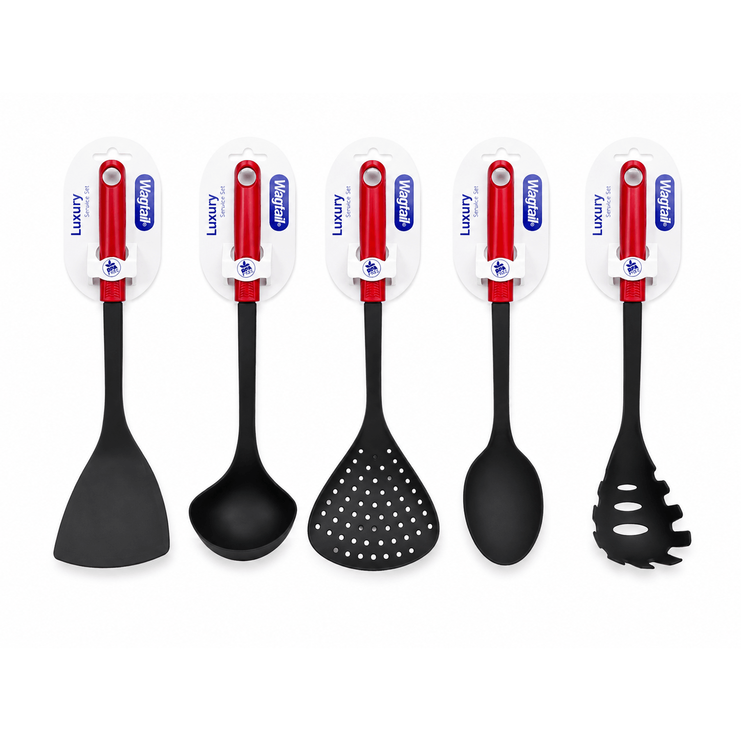 TEMU VORTEX Set 5 piezas accesorio cocina: cuchara-espa 31cm/espátula 32cm/cacillo 32cm/espunadera 33cm/cucharón 34cm
